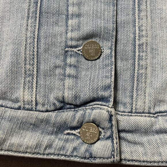 Guess Womens Sleeveless Denim Jean Jacket Vest XS Light Wash Distressed Retro - Picture 8 of 11